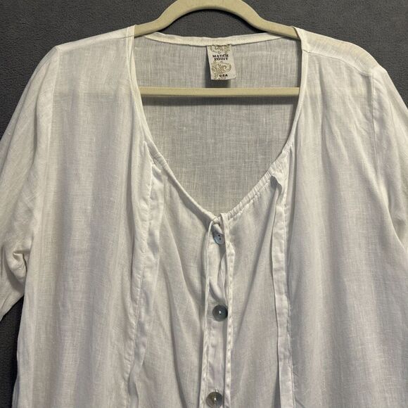 Match Point Linen Button Up Tunic Top Size L White Beachy Coastal Lagenlook USA - Picture 2 of 8